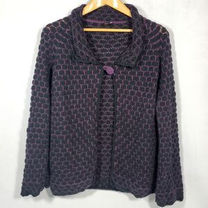 Tabask Alpaca Wool Cardigan Women's Sz S Handmade in PERU Sweater Black Purple